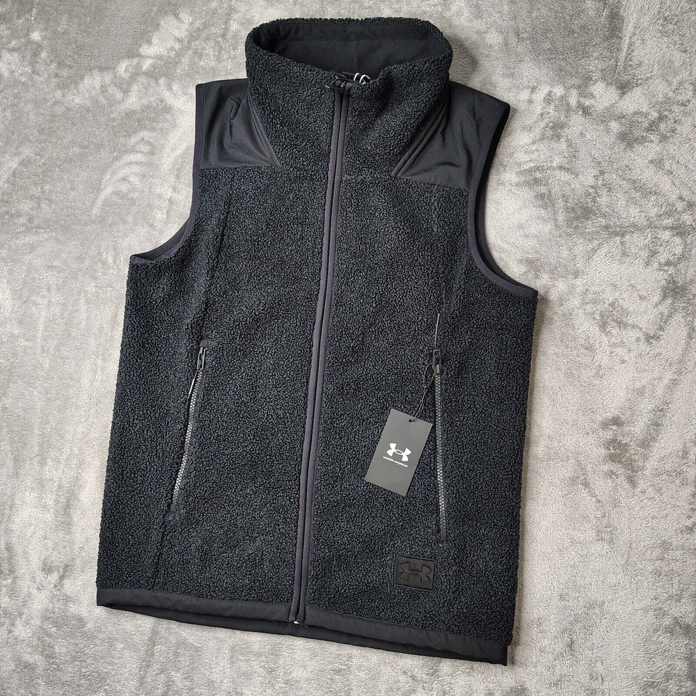 Under Armour Mission Vest Mens Small Black Fleece UA Casual Lightweight Full Zip